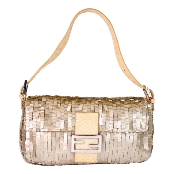 Fendi Handbags - Vintage Rare FENDI Champagne Metallic Sequined Baguette Bag